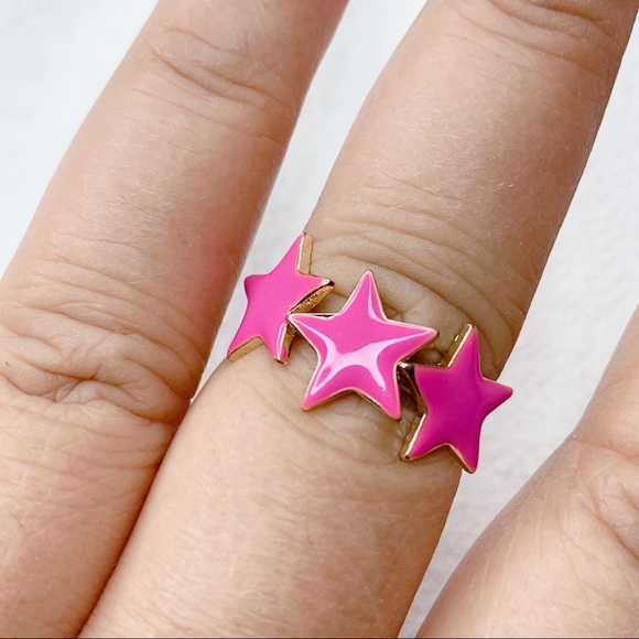 ❣️$25/3❣️ Shocking Pink Enamel Stars Adjustable Ring - Picture 5 of 8